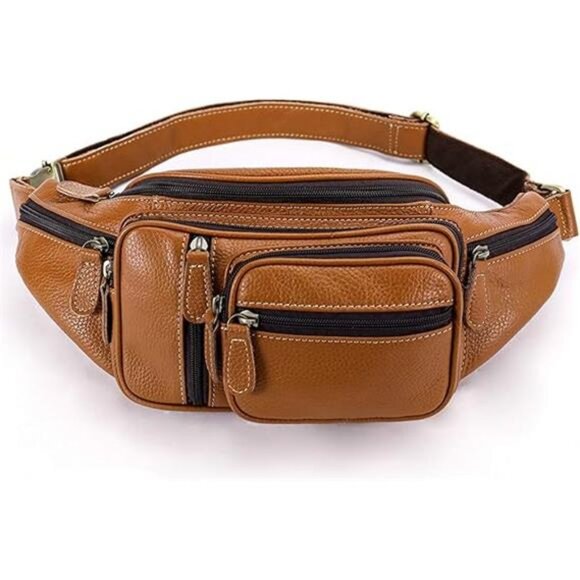 Genuine Leather Fanny Pack large capacity Crossbody Waist Bag with Zipper phone - Picture 7 of 7
